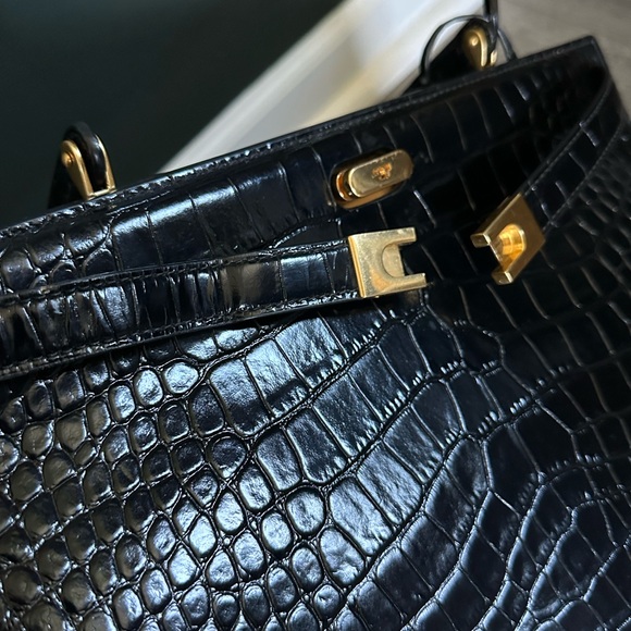 Tory Burch Lee Radziwill Croc-Embossed Leather Satchel Bag - Picture 14 of 16